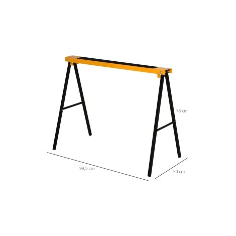 Tréteau de sciage pliable orange et noir en acier avec pieds antidérapants et charge de 125 kg pour atelier chantier et jardin (1/5)