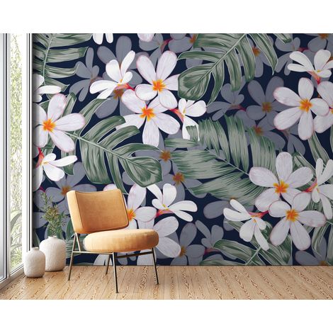 Papier peint fleuri - marguerites fond sombre - 150 x 250 cm (1/2)