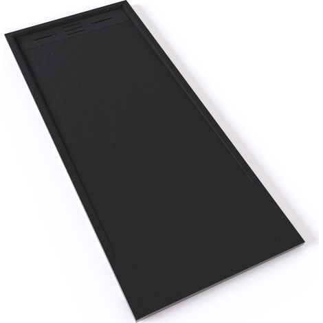 HIEMAL Receveur de douche 70 x 170 cm résine Noir aspect ardoise + bonde incluse - Salle de bain