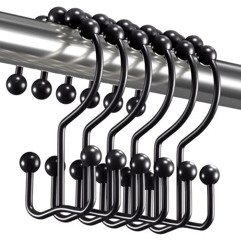Rostfreie Duschvorhanghaken – Ringe für Duschstange, 12er-Set – Schwarz