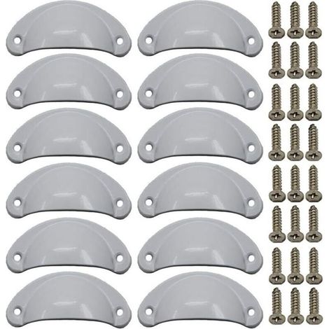 Lot de 12 poignées coquillage vintage pour commode, meuble de cuisine, forme demi-lune, 8,1 cm x 3,5 cm, blanc (1/4)