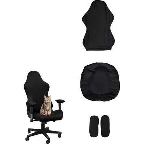 Housse de chaise gaming, housse élastique pour accoudoirs de chaise de bureau, anti-poussière, amovible et lavable, noire (1/4)