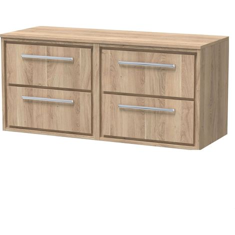 Longnor 4 Drawer Wall Hung Vanity Unit with Worktop, Light Oak, 1200mm