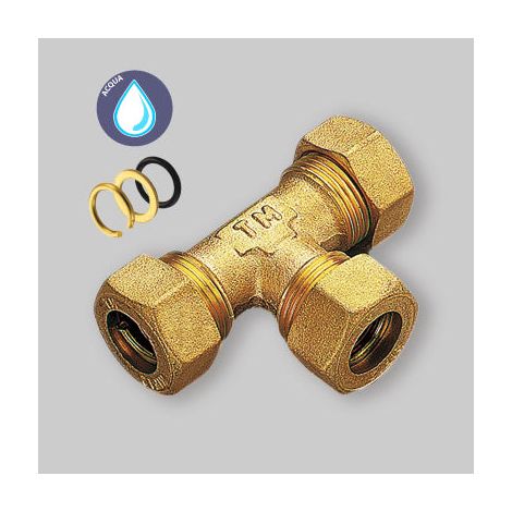 Tee Con 3 Dadi A Compressione Con O-Ring Per Tubo Rame Tiemme 22 X 22 X 22 (1/3)