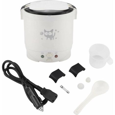 Mini cuiseur à riz, cuiseur à vapeur électrique 12V 100W 1L, Cuiseur à vapeur de voyage portable Petit, tout-en-1 Multi Cooker Pot étanche antiadhésif Fonction de Maintien au Chaud(blanc) (1/4)