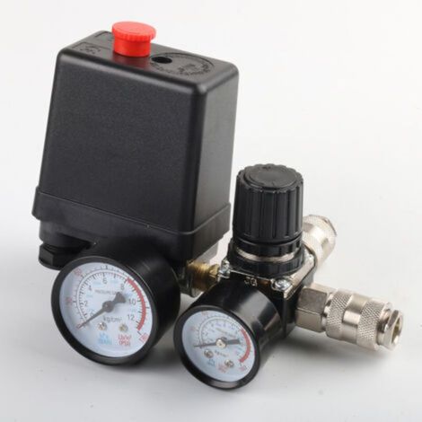 Soupape de commande de pressostat de compresseur d'air, régulateur de pression 90-120PSI avec ensemble de raccords de manomètres (1/4)