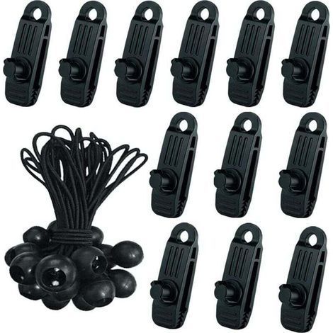 pair 24x Clip de Tente Bâche avec 12x Pince pour bache et 12x Tendeur Corde Elastique, Pince a oeillet pour bache Camping Accessoires pour Tentes, bache Piscine, Bâches, Auvents, Gazebos Tente (1/4)