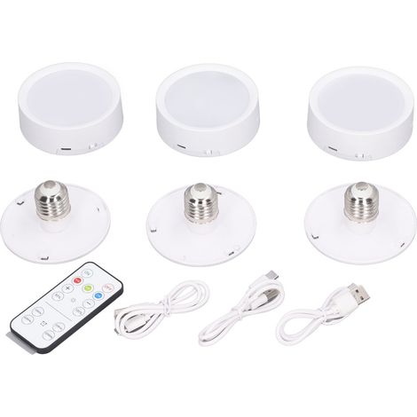Spot lumineux LED, 3 pièces, 4 couleurs, intensité variable, fonctionne avec piles, lampe poussoir avec télécommande à Base E26