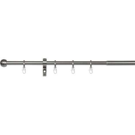 ondeco Gardinenstange ausziehbar 1-lauf, Vorhangstange Fenster Wandmontage, Endstück Ball Edelstahl-optik, Komplettgarnitur Teleskopstange 16/19 mm mit Ringen -  Edelstahl-Optik - 120-210 cm