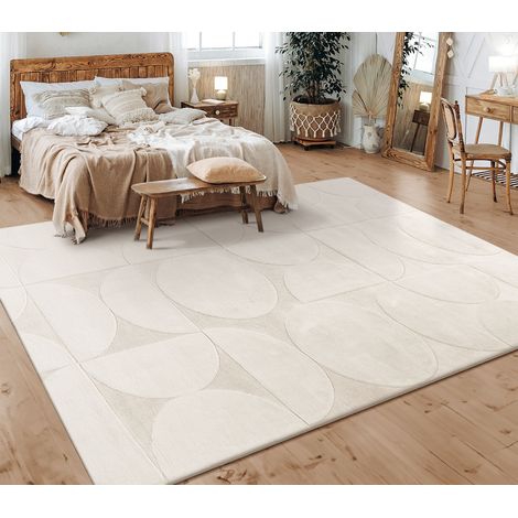 Paco Home – Tapis à poils ras 120x160 cm – Motif géométrique crème – 12-14 mm d'épaisseur – Certifié STANDARD 100 by OEKO-TEX®