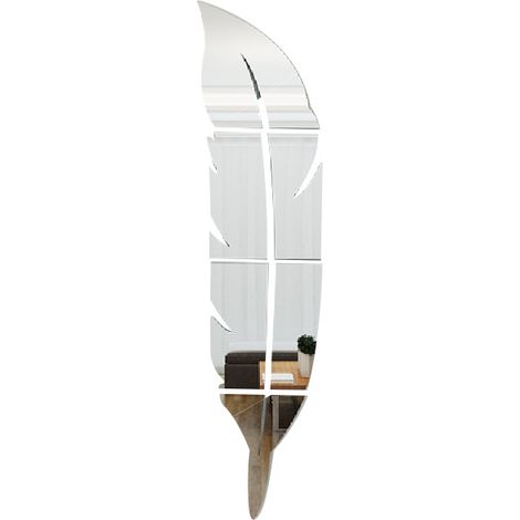 Sollbry autocollant mural en miroir acrylique, en forme de plume argentée, amovible, autocollant pour salon, chambre à coucher, salle de bain, ferme, décoration d'intérieur, 73,2 x 18 cm (1/4)