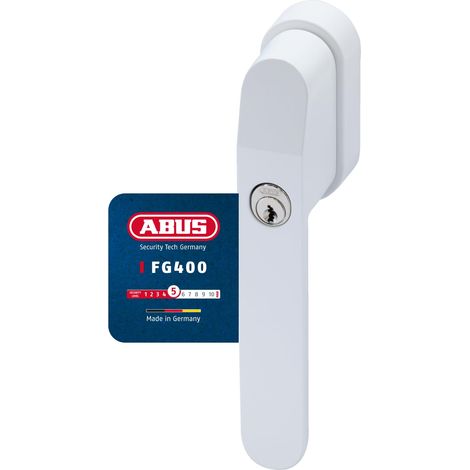 ABUS Maniglia per finestra con serratura FG400 – con cilindro a pressione e chiave – Sicurezza bambini e antifurto – Universale – Livello di sicurezza 5 – Bianco (1/5)
