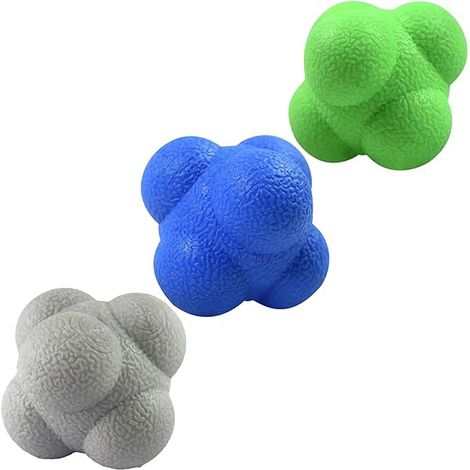 Ballon Réactif - 2,83 Pouces - En Caoutchouc Haute Densité - Pour Entraînement Coordination Main-Oeil - Lot de 3 (Bleu Gris Vert) (1/3)