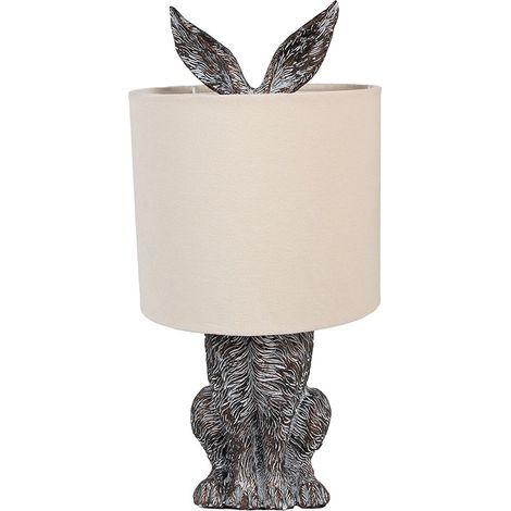 Lampe à poser Lapin en polyrésine Lampe de chevet style campagne Marron et Beige 20 x 43 cm - PANGIVO (1/5)