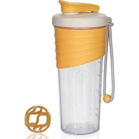Shaker fitness 700 ml avec boule mélangeuse, gobelet pour poudres protéinées et shakes, pour entraînement et fitness, jaune (1/5)