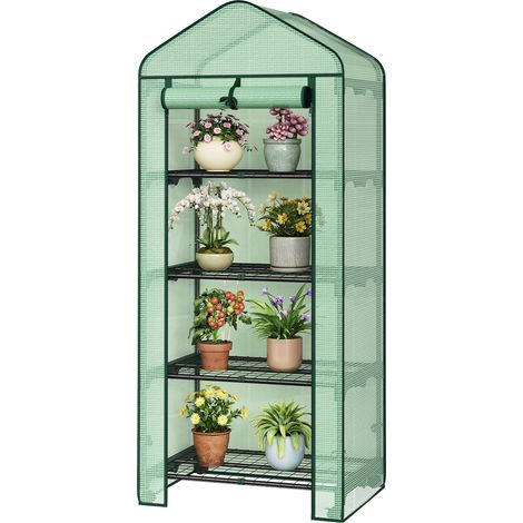 Serre de Jardin WOLTU, Bâche de Protection avec roulettes, 4 Étagères, 70x50x162cm, Porte Zippée Enroulable, Vert, Intérieur et Extérieur (1/5)