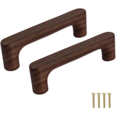Meuble en Bois Massif Noyer Foncé Couleur Bois Original Simple et Moderne pour Armoire Porte Tiroir Commode (2pcs, 96MM) (1/5)