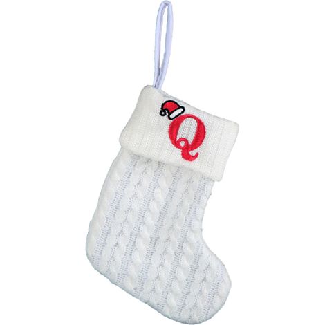 Chaussette De Noël - Tricotée Blanche Avec Initiale Brodée - Pour Décoration De Sapin Ou Cheminée - 20 Cm - Lot De 1 (1/5)