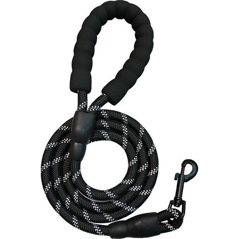 Laisse Chien, Laisse pour Chien avec Poignée Rembourrée Douce, Fils Très Réfléchissants 1,5 m Nylon Laisse pour Chien Corde, pour Petits,Moyens et Grands Chiens (Noir) (1/5)