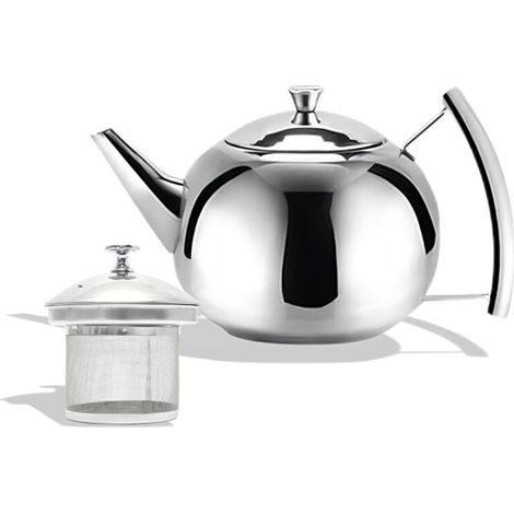 Edelstahl-Teekanne mit Sieb, Kaffeekessel mit Deckel und Griff, Bio-Loseblatt-Tee, ideal für alle Früchte, Kräuter und Aufgüsse, Teekannensieb 2 l, Silber – RAPANDA