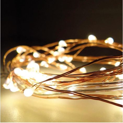 Guirnalda a Pilas Fija 40 LEDs Cable Alambre Cobre Luz Blanco Cálido 2,20m