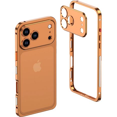 Coque de protection en métal pour iPhone 17 Pro Max – Fine, antichoc, protection d'objectif, bords surélevés, sans dissipation de chaleur à l'arrière, orange – Compatible avec l'iPhone 17 (1/5)