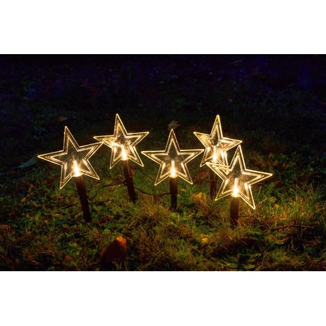 Weihnachtliche Gartenstecker-Lichterkette mit 5 LEDs Warmweiß Weihnachtsdeko - Stern (1/2)