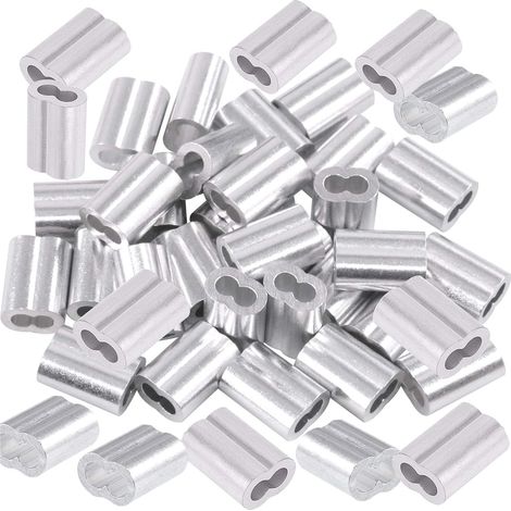 Lot de 50 manchons à sertir en aluminium 6 mm pour câble métallique et câble ou tout autre objet nécessitant un câble solide (1/4)