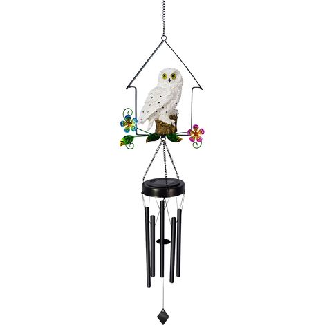 Carillon solaire à LED pour extérieur, à suspendre, avec veilleuse blanc chaud, étanche et de forme mignonne, idéal pour jardin, terrasse ou cour. Crochet inclus. (1/5)