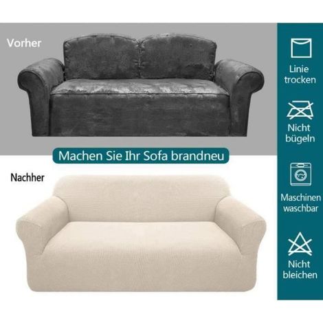 Housse de canapé - - Beige 2 places - Extensible - Imperméable - Accoudoirs (1/4)
