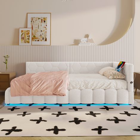 Bett Tagesbett Stauraum 90x200 Samt Weiß OKMYHOME (1/5)