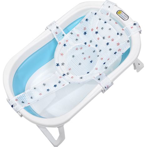 1 chaise de bain pour bébé, réglable, en filet polyester, avec coussin tête, convient à la plupart des baignoires (1/5)