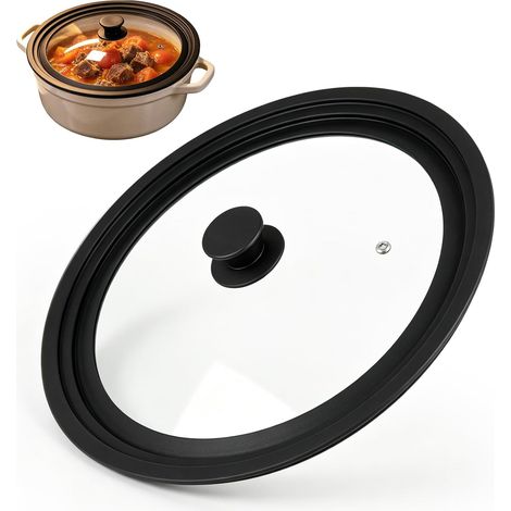 Universal 3 in 1 Lid for 24-26-11 cm Saucepans Glass Lid for Pans with Heat Resistant Silicone Rim Multifunctional Black (1/5)