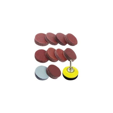 Disque abrasif de ponceuse,100 Disques abrasifs 50mm Disque de poncage polissage + 1 Plateau à poncer polir pour Perceuse papier verre grain 80/100/180/240/400/600/800/1000/2000/3000-