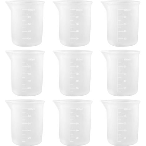 Lot de 9 Gobelets Doseurs en Silicone - 100ml - Semi-Translucide - Gradués - Cuisine et Résine (1/5)