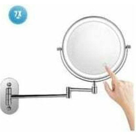 8 pouces 7X Miroir de maquillage mural Miroir de Salle de bain grossissant LED,rotatif à 360 ° - Blanc (1/5)