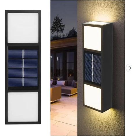 Lampe Solaire Extérieur LED Applique Murale Étanche Sans Fil Éclairage pour Jardin Terrasse Décoration Moderne-Lumière Chaude (1/4)