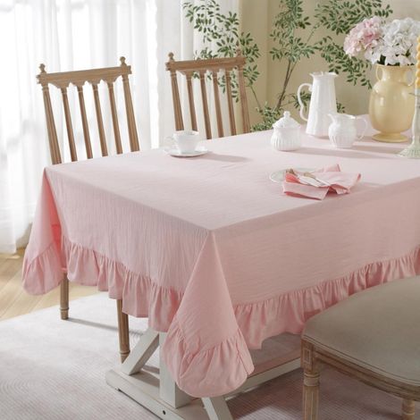 Nappe coton lin avec volants 120x120cm Style champêtre Rose