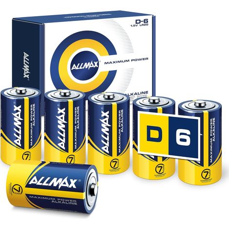 Piles Alcalines Allmax D Mono (LR20) à Puissance maximale (6 pièces) – Durée de Vie Ultra Longue : 7 Ans, étanche, adaptée aux appareils – alimentée par la Technologie EnergyCircle (1,5 Volt). (1/5)