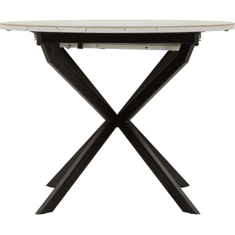 Tavolo da Pranzo Rotondo Allungabile Martin Modern Ø 100-140x78 cm - Piano Effetto Marmo e Struttura in Metallo