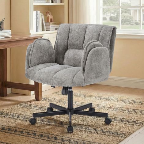 Silla de Oficina Giratoria en Tejido, Reposabrazos Abatibles, Cojín Lumbar Inflable, Gris, 72 × 54 × 32 cm (1/5)