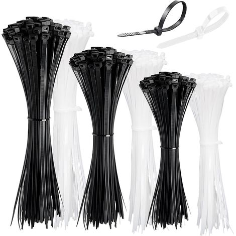 300 Pièces Serre Cable Plastique, 100/200/300mm Collier de Serrage Autobloquant Serre-Câbles Résistant et Aux UV pour la Gestion des Câbles, le Jardinage (Noir et Blanc) (1/5)
