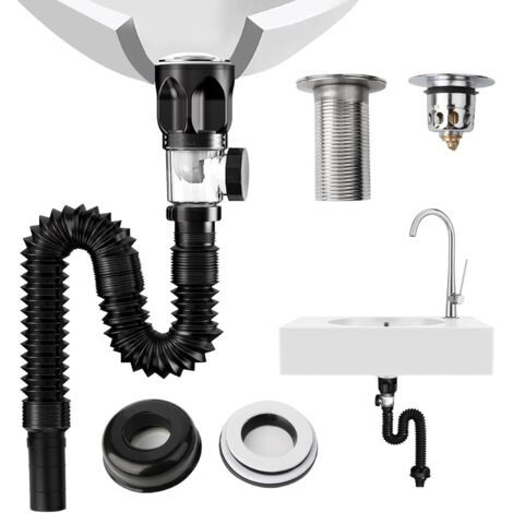 Kit Bonde de Lavabo - Siphon anti-odeur, filtre pop-up - Tuyau de vidange extensible 415-950 mm (1/5)