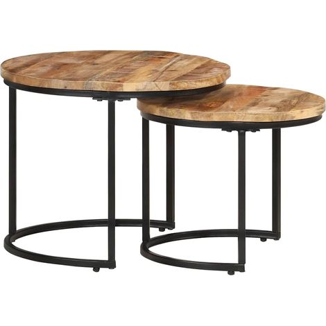 vidaXL Tables gigognes 2 pcs Bois de manguier brut (1/5)