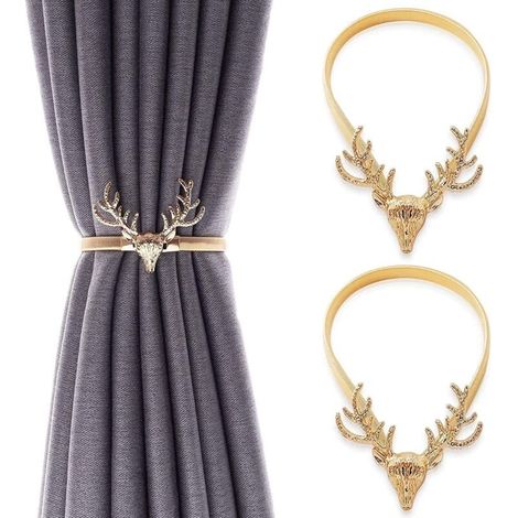 2Pcs Embrasses à Rideaux Attache de Rideaux avec Crochet en Métal Boucle de Rideau Forme de Cerf Pince à Rideau Retenue de Rideau Moderne Accessoire Décoratif Fenêtre pour Chambre Bureau Hôtel