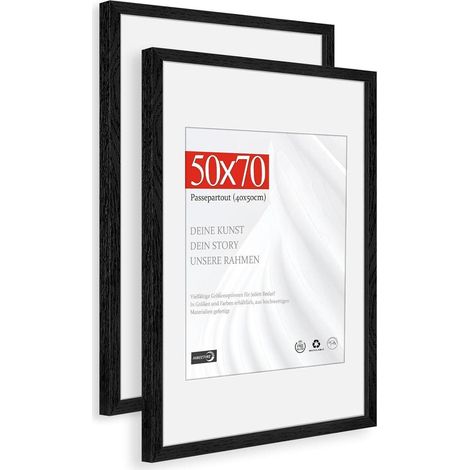 Bilderrahmen 50x70cm Passepartout 40x50cm Holz Schwarz 50x70cm 2x (1/5)