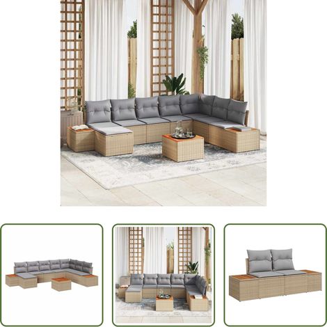 vidaXL Canapé moderne - Ensemble de canapé de jardin 9 pcs Beige Poly rotin (1/5)