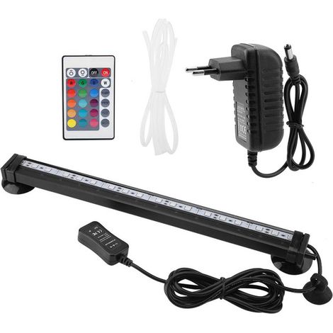 Éclairage LED pour Aquarium Étanche IP68 avec Télécommande RVB Barre Lumineuse Submersible pour Poisson Plante avec Tuyau d'Air 38cm