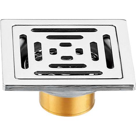 Piletta di scarico a pavimento quadrata in acciaio inox spesso con sifone integrato, per docce, WC e cucine. (1/4)
