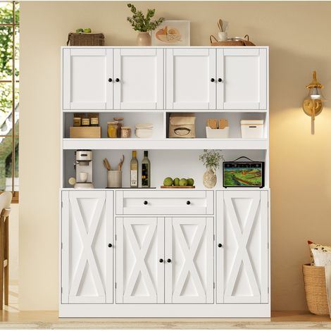 Credenza da cucina 140/40/185 cm bianco crema con piano di lavoro e presa elettrica (1/5)